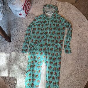 Floral Print Hooded Jumpsuit - Green